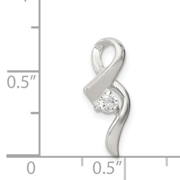925 Sterling Silver Small Elegant CZ Cancer Awareness Ribbon Charm Pendant Slide - Picture 6 of 11